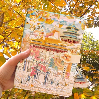 Set Jurnal City Notes – Temă Atracții Turistice, Bloc de Note din Hârtie, Bandă Puzzle, Stickere, Stilou de Semnătură, Cadou în Stil Modern Art