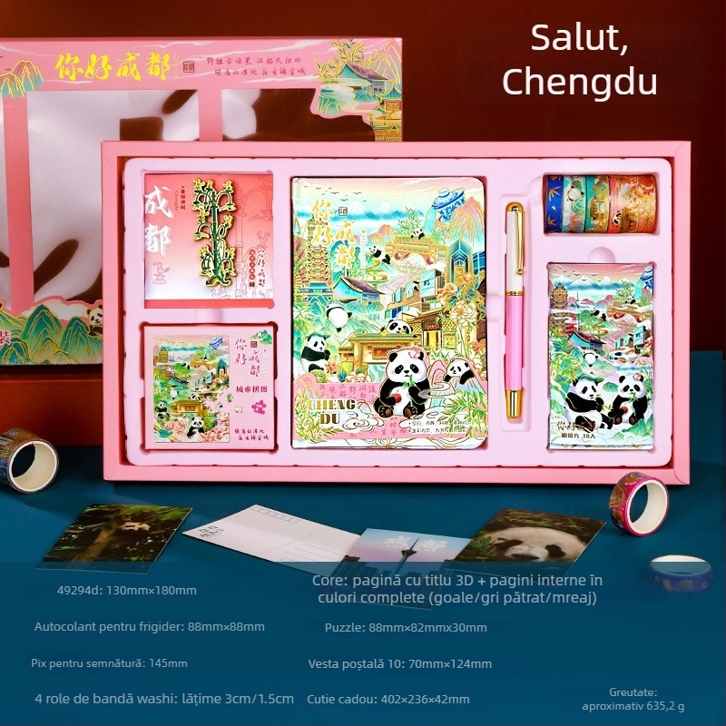 Set Jurnal City Notes – Temă Atracții Turistice, Bloc de Note din Hârtie, Bandă Puzzle, Stickere, Stilou de Semnătură, Cadou în Stil Modern Art