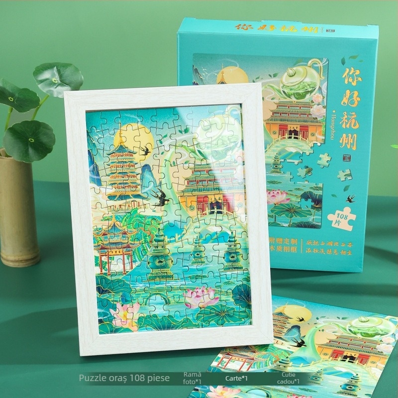 Set Jurnal City Notes – Temă Atracții Turistice, Bloc de Note din Hârtie, Bandă Puzzle, Stickere, Stilou de Semnătură, Cadou în Stil Modern Art