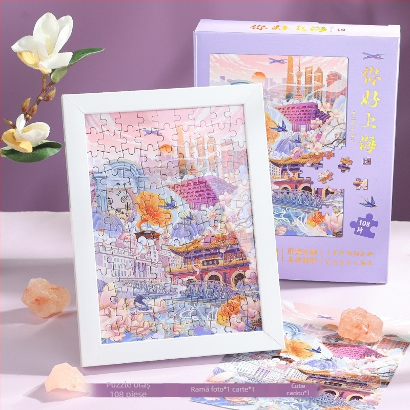 Set Jurnal City Notes – Temă Atracții Turistice, Bloc de Note din Hârtie, Bandă Puzzle, Stickere, Stilou de Semnătură, Cadou în Stil Modern Art