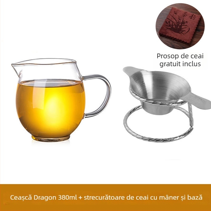 Set de ceai din sticlă rezistentă la temperatură, cu filtru pentru ceai încorporat și filtru de infuzie