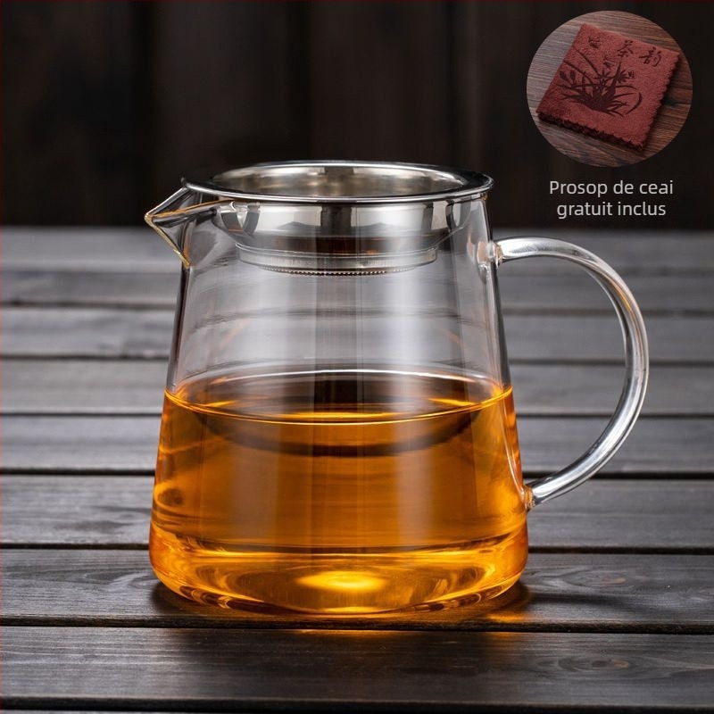 Set de ceai din sticlă rezistentă la temperatură, cu filtru pentru ceai încorporat și filtru de infuzie