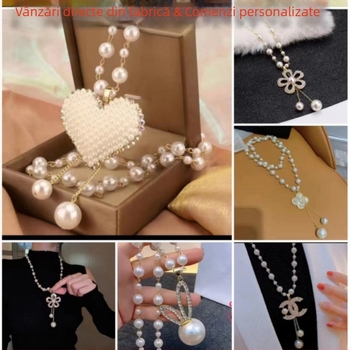 Șir lung de pulover cu perle, mărgele, 51–80 cm, pandant din aliaj