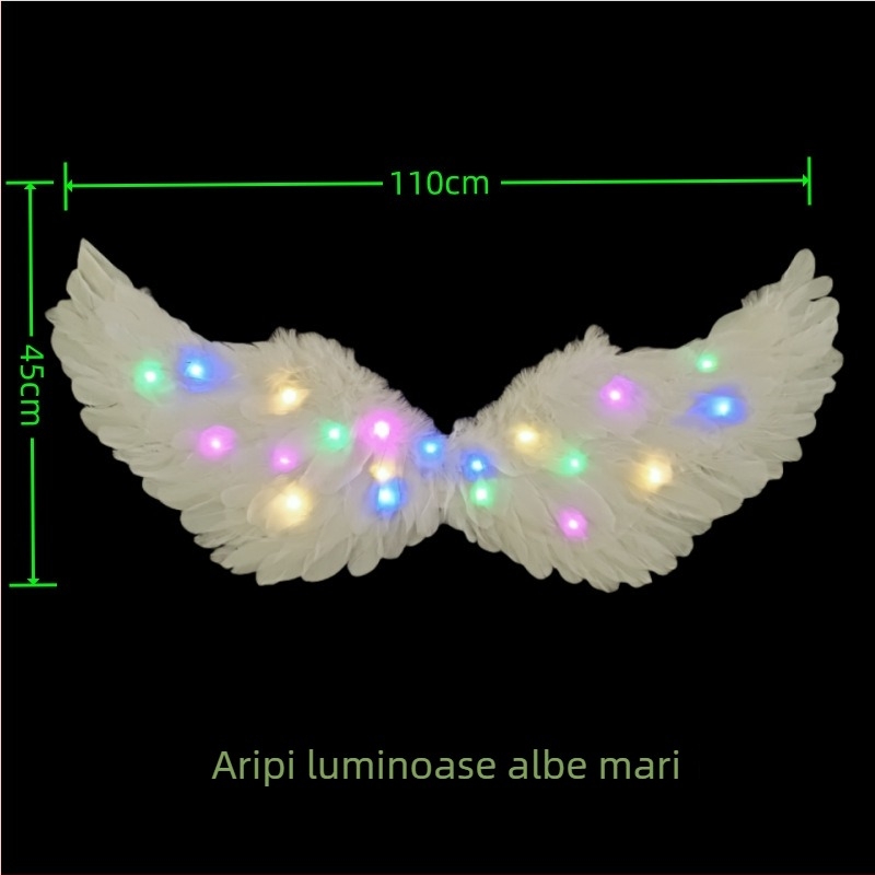 Aripi cu pene luminoase și diademă unicorn pentru fete – accesorii foto în stil înger/elf, 60×35 cm
