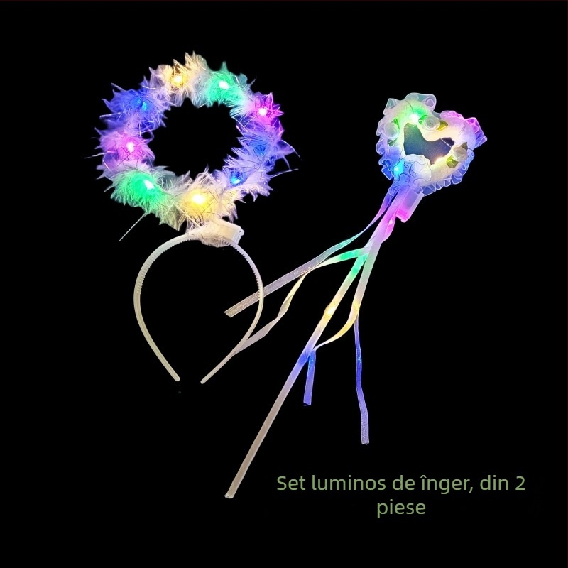 Aripi cu pene luminoase și diademă unicorn pentru fete – accesorii foto în stil înger/elf, 60×35 cm