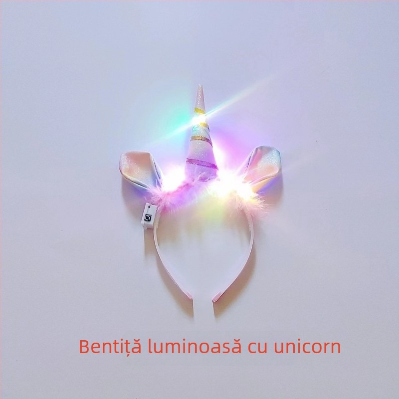 Aripi cu pene luminoase și diademă unicorn pentru fete – accesorii foto în stil înger/elf, 60×35 cm