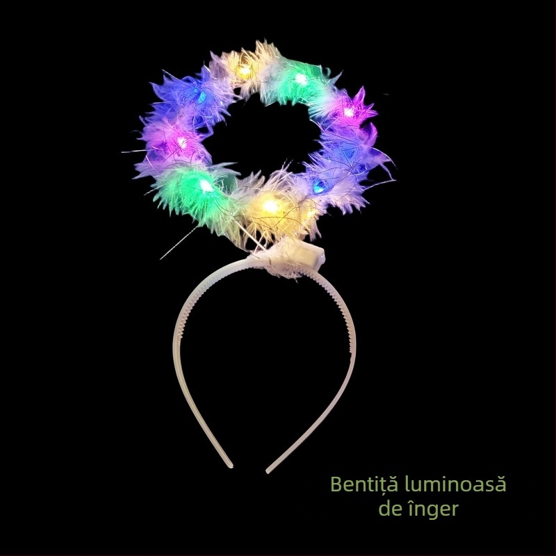 Aripi cu pene luminoase și diademă unicorn pentru fete – accesorii foto în stil înger/elf, 60×35 cm