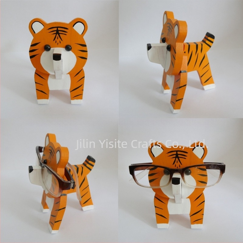 Ramă de ochelari din lemn de stejar cu animal desen animat, pictată manual, detașabilă, stil modern minimalist, personalizabilă