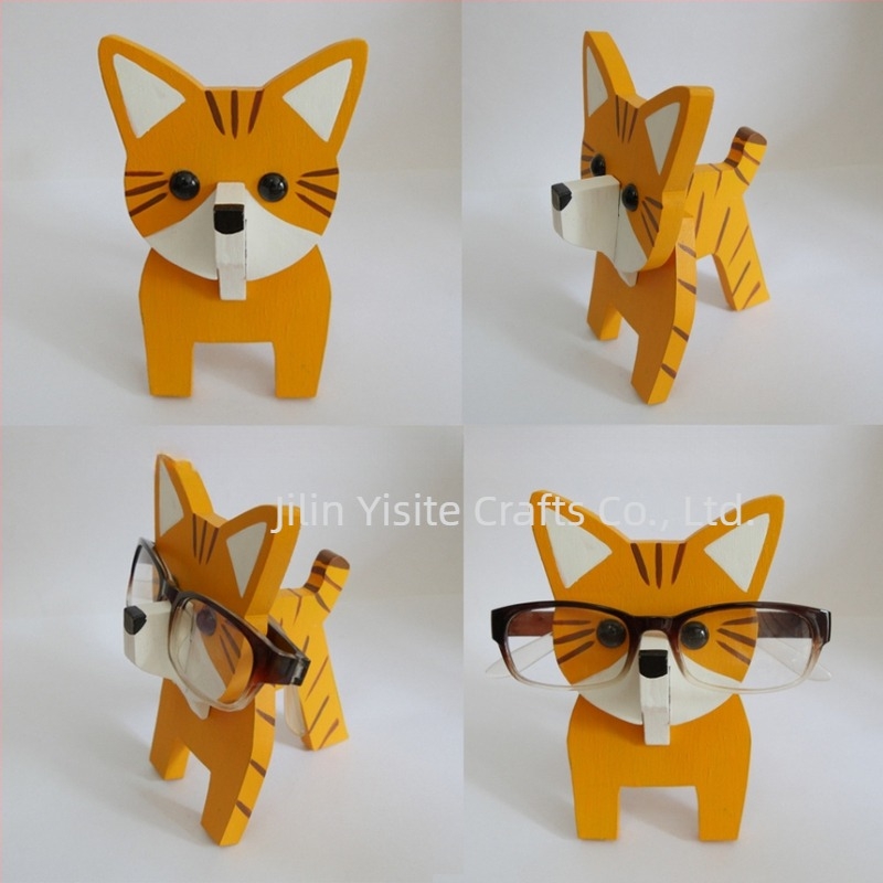 Ramă de ochelari din lemn de stejar cu animal desen animat, pictată manual, detașabilă, stil modern minimalist, personalizabilă