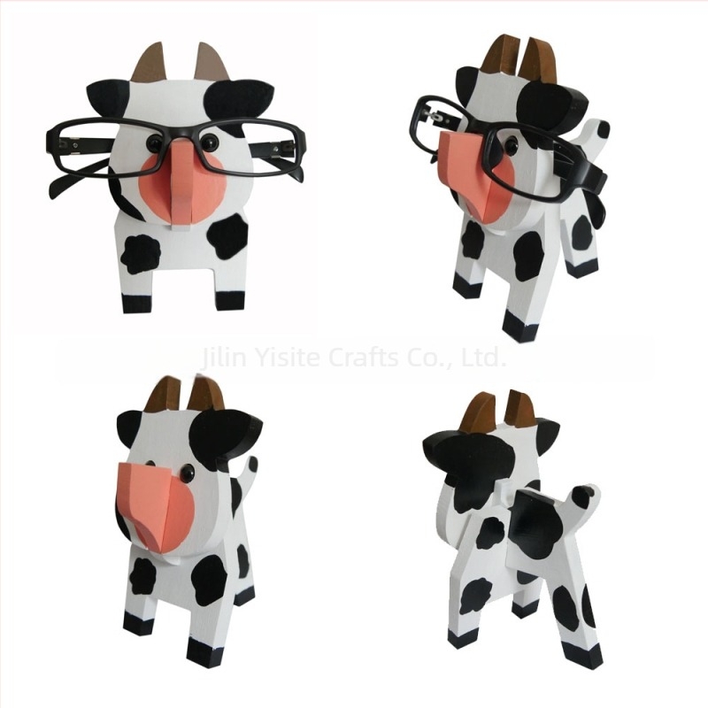 Ramă de ochelari din lemn de stejar cu animal desen animat, pictată manual, detașabilă, stil modern minimalist, personalizabilă