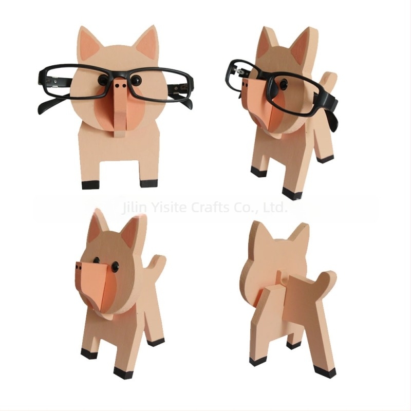 Ramă de ochelari din lemn de stejar cu animal desen animat, pictată manual, detașabilă, stil modern minimalist, personalizabilă