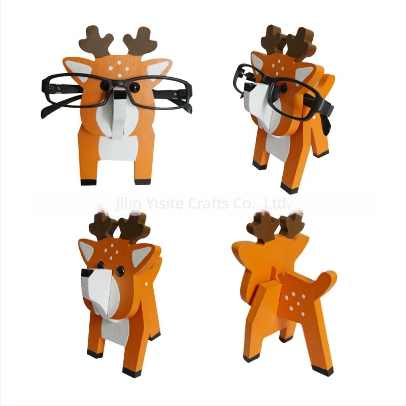 Ramă de ochelari din lemn de stejar cu animal desen animat, pictată manual, detașabilă, stil modern minimalist, personalizabilă