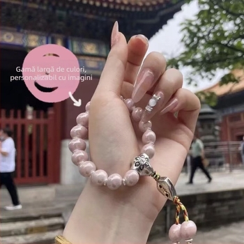 Brățară în stil palat, mărgele ceramice cu text, țesută manual