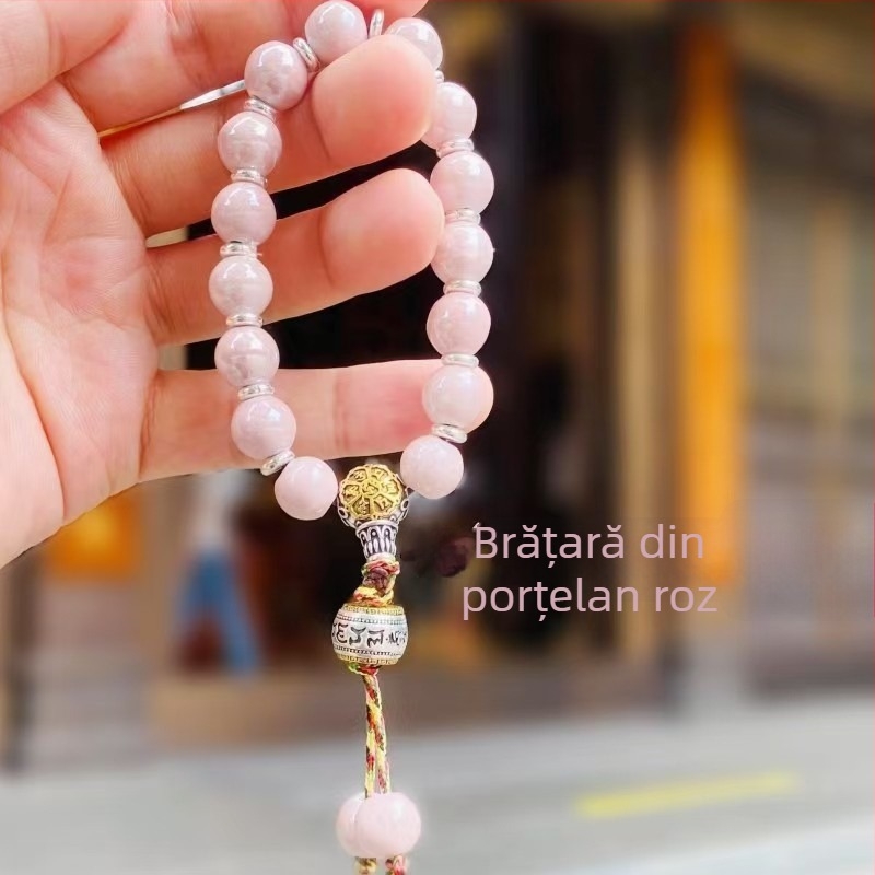 Brățară în stil palat, mărgele ceramice cu text, țesută manual
