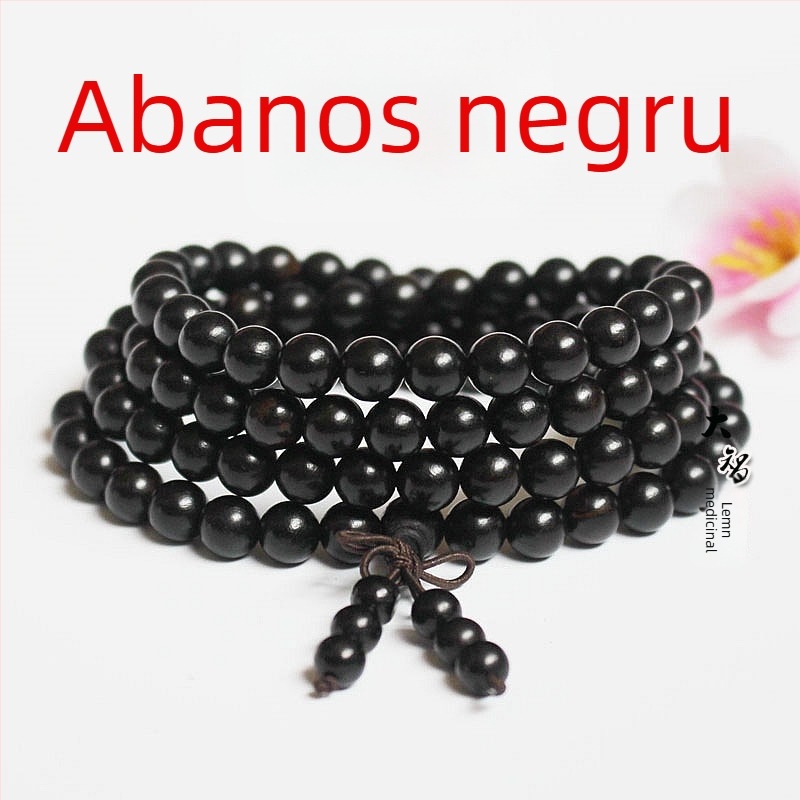 Brățară mala budistă cu 108 mărgele din abanos și lemn de trandafir, 6 mm sau 8 mm