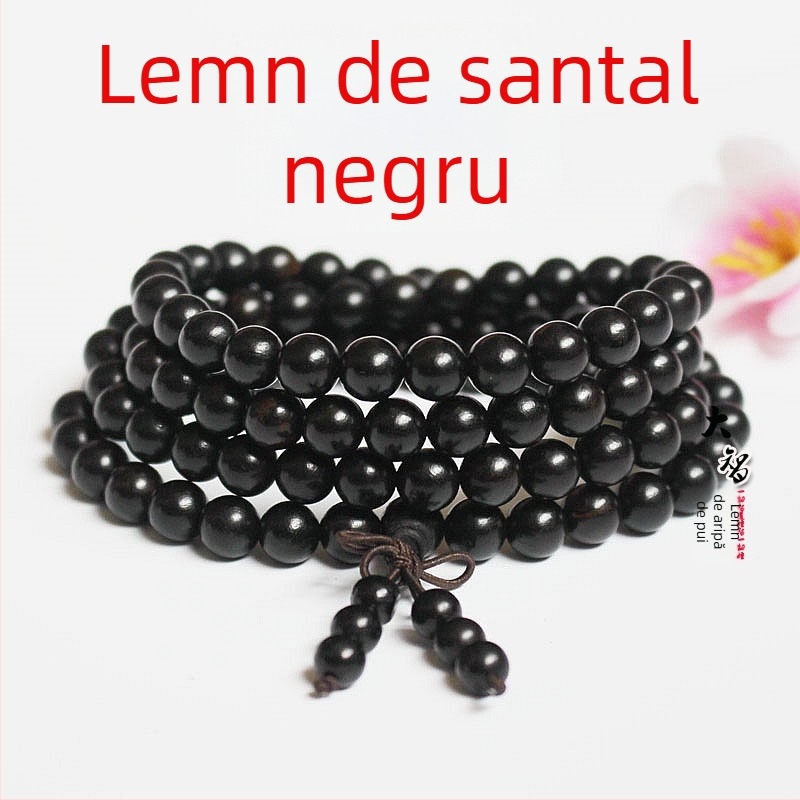 Brățară mala budistă cu 108 mărgele din abanos și lemn de trandafir, 6 mm sau 8 mm
