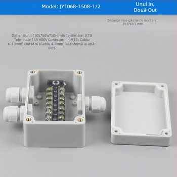 Cutie de distribuție din plastic, impermeabilă pentru exterior, cu terminal, pentru cabluri, cu urechi de montaj, ABS