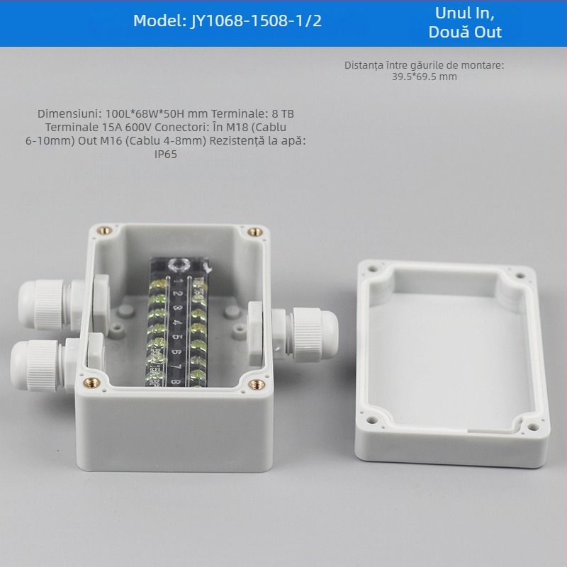 Cutie de distribuție din plastic, impermeabilă pentru exterior, cu terminal, pentru cabluri, cu urechi de montaj, ABS