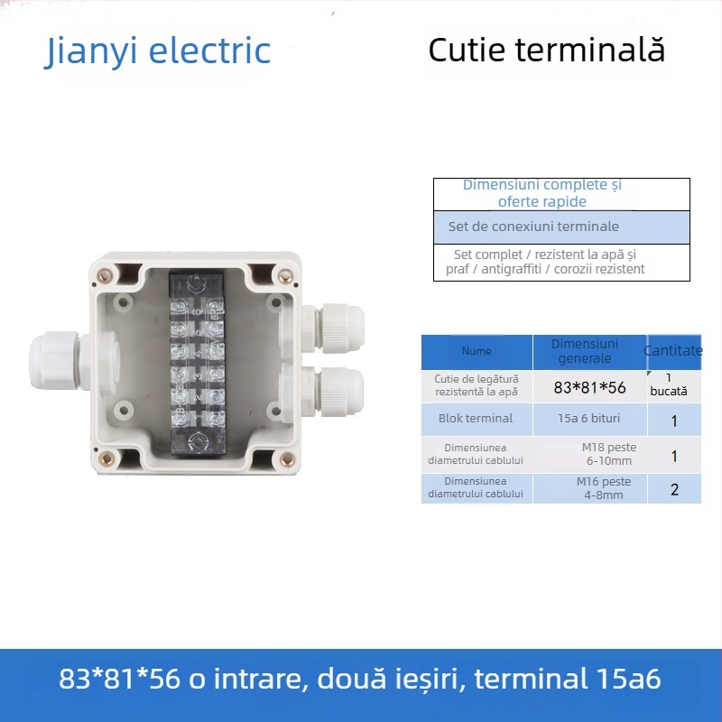Cutie de distribuție din plastic, impermeabilă pentru exterior, cu terminal, pentru cabluri, cu urechi de montaj, ABS