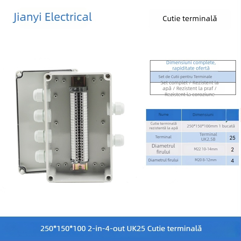 Cutie de distribuție din plastic, impermeabilă pentru exterior, cu terminal, pentru cabluri, cu urechi de montaj, ABS