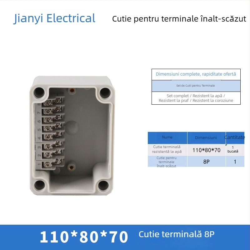 Cutie de distribuție din plastic, impermeabilă pentru exterior, cu terminal, pentru cabluri, cu urechi de montaj, ABS