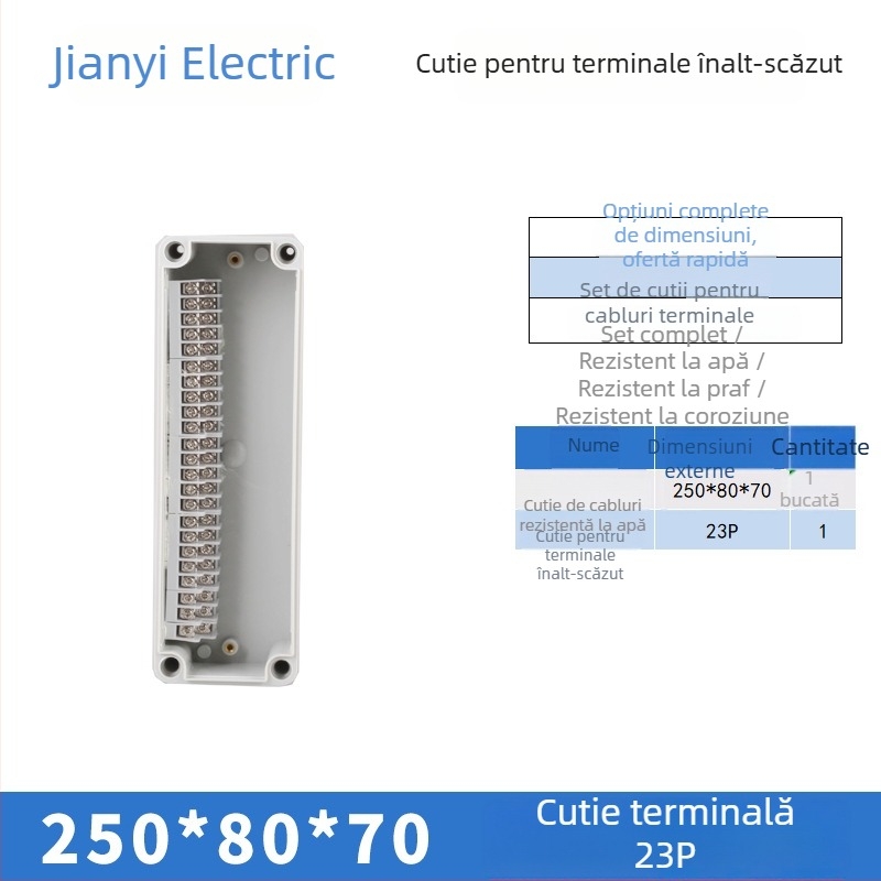 Cutie de distribuție din plastic, impermeabilă pentru exterior, cu terminal, pentru cabluri, cu urechi de montaj, ABS