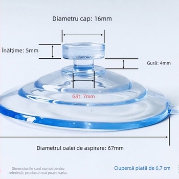 Suport pentru plăcuța de înmatriculare auto cu ventuză PVC, cap de ciupercă, transparent, design cu mai multe cârlige, sarcină 0–1 kg