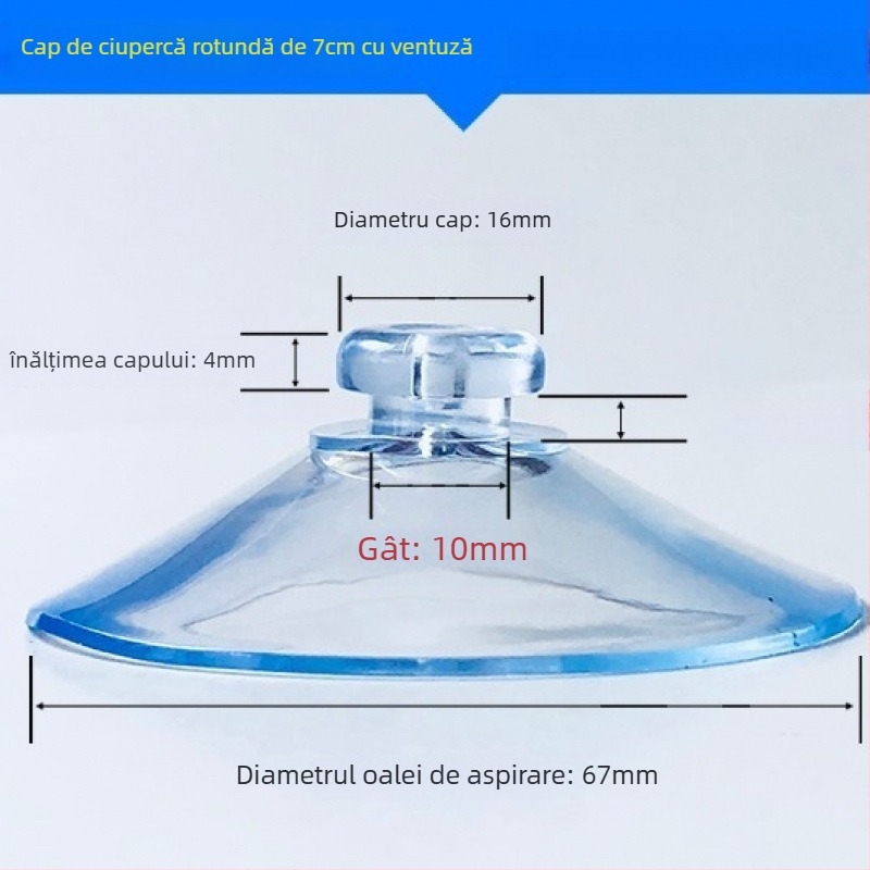 Suport pentru plăcuța de înmatriculare auto cu ventuză PVC, cap de ciupercă, transparent, design cu mai multe cârlige, sarcină 0–1 kg