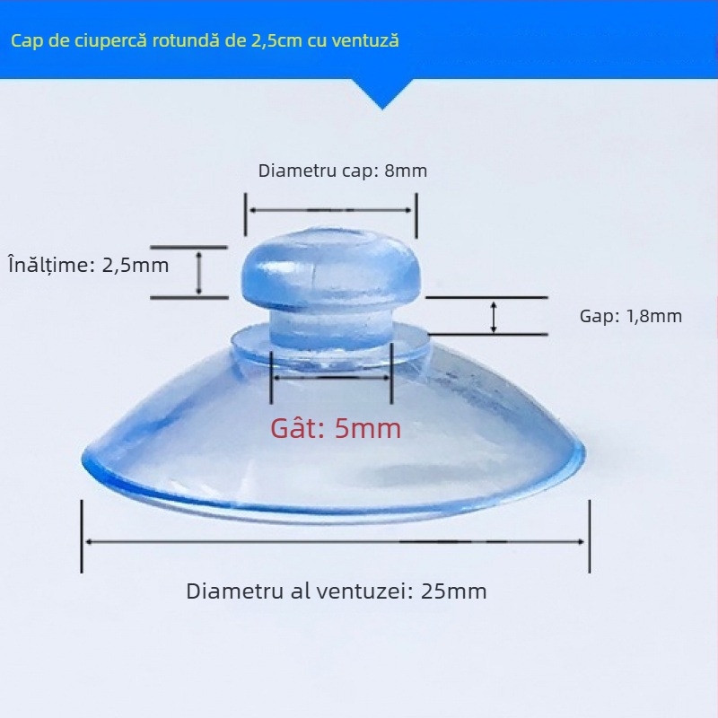 Suport pentru plăcuța de înmatriculare auto cu ventuză PVC, cap de ciupercă, transparent, design cu mai multe cârlige, sarcină 0–1 kg