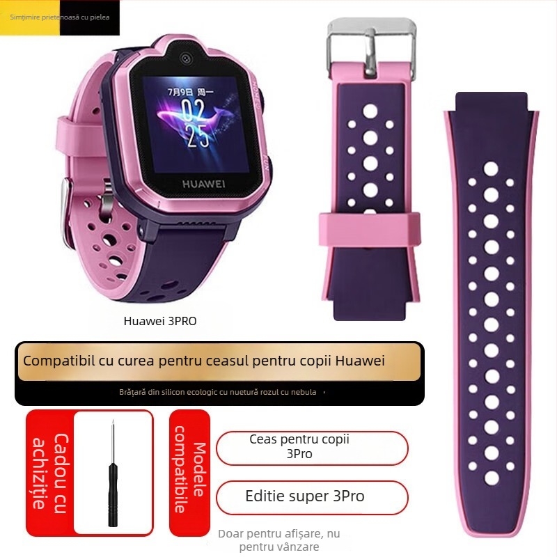 Brățară din silicon pentru Huawei Kids' Phone Watch 3 Pro/3S/4X/3, lățime de 18 mm, cataramă cu pin, stil simplu