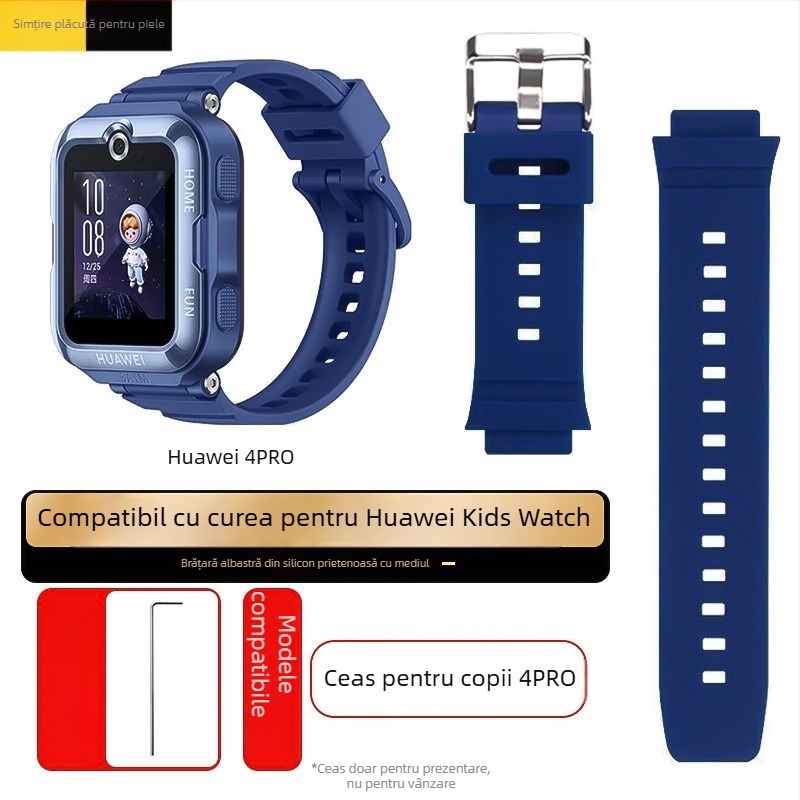 Brățară din silicon pentru Huawei Kids' Phone Watch 3 Pro/3S/4X/3, lățime de 18 mm, cataramă cu pin, stil simplu
