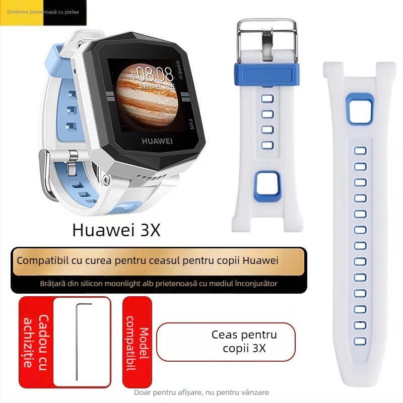 Brățară din silicon pentru Huawei Kids' Phone Watch 3 Pro/3S/4X/3, lățime de 18 mm, cataramă cu pin, stil simplu
