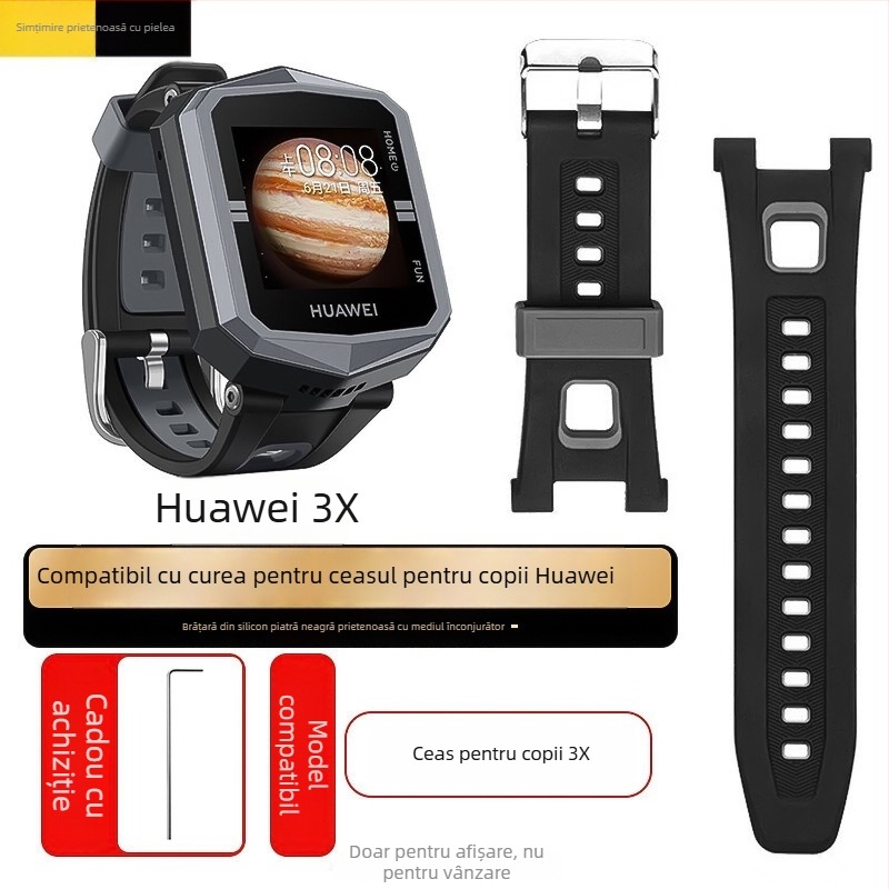 Brățară din silicon pentru Huawei Kids' Phone Watch 3 Pro/3S/4X/3, lățime de 18 mm, cataramă cu pin, stil simplu