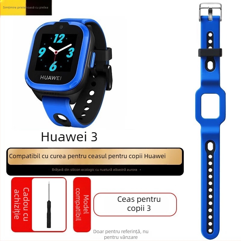 Brățară din silicon pentru Huawei Kids' Phone Watch 3 Pro/3S/4X/3, lățime de 18 mm, cataramă cu pin, stil simplu
