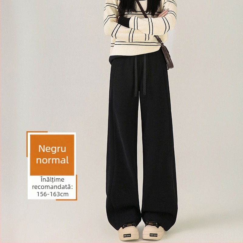 Pantaloni largi de damă, cu fleece din chenille, talie înaltă, lungime 3/4