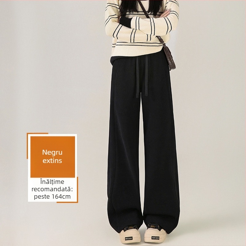 Pantaloni largi de damă, cu fleece din chenille, talie înaltă, lungime 3/4