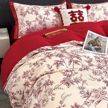 Set de lenjerie pentru nuntă, patru piese, poliester twill, vopsire reactiva