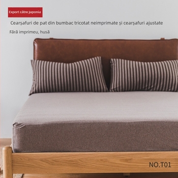 T01 Stil Japonez – set cearșafuri din bumbac 100% și cearșaf cu elastic, țesut jersey, culoare solidă, dimensiune 180×200–220 cm