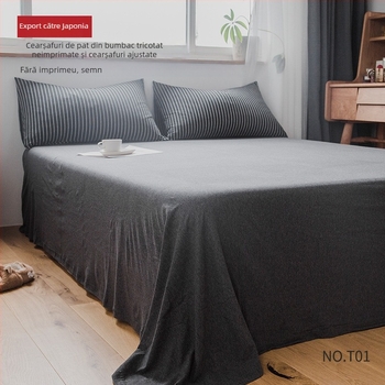 T01 Stil Japonez – set cearșafuri din bumbac 100% și cearșaf cu elastic, țesut jersey, culoare solidă, dimensiune 180×200–220 cm