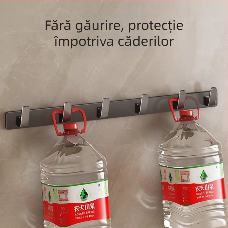 Cuier de perete fără găuri pentru haine, din Space Aluminum, cu 3-8 cârlige, design modern și simplu, sarcină 10-15 kg