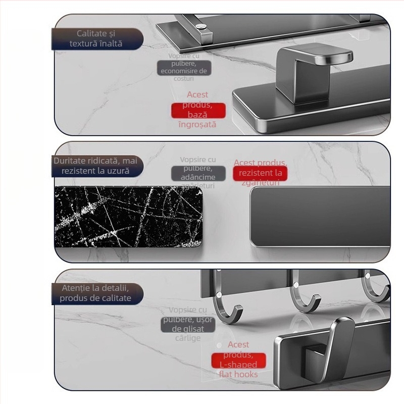 Cuier de perete fără găuri pentru haine, din Space Aluminum, cu 3-8 cârlige, design modern și simplu, sarcină 10-15 kg
