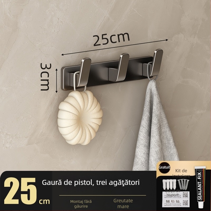 Cuier de perete fără găuri pentru haine, din Space Aluminum, cu 3-8 cârlige, design modern și simplu, sarcină 10-15 kg
