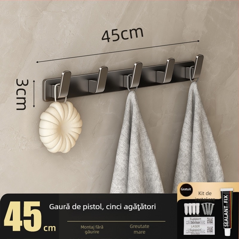 Cuier de perete fără găuri pentru haine, din Space Aluminum, cu 3-8 cârlige, design modern și simplu, sarcină 10-15 kg