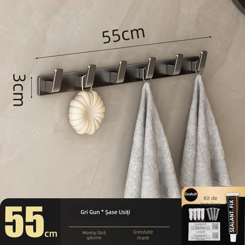 Cuier de perete fără găuri pentru haine, din Space Aluminum, cu 3-8 cârlige, design modern și simplu, sarcină 10-15 kg