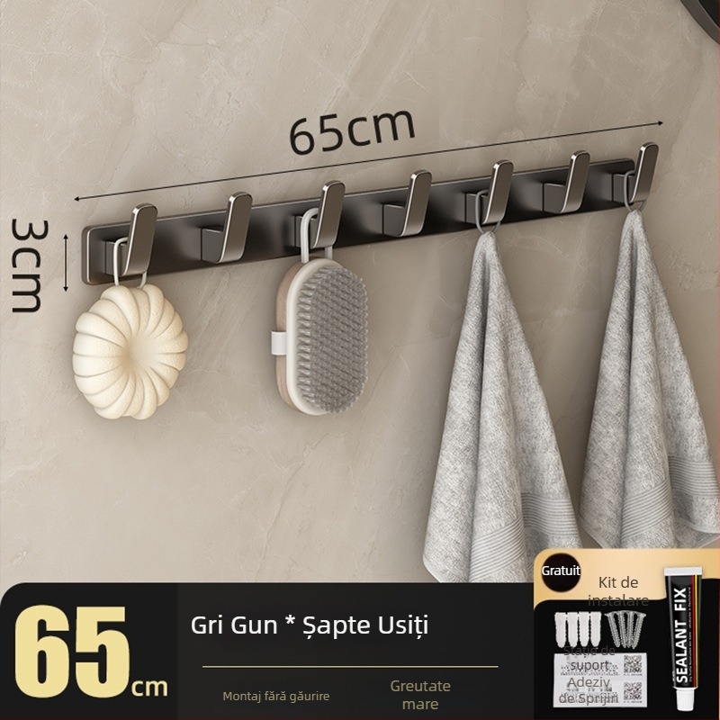 Cuier de perete fără găuri pentru haine, din Space Aluminum, cu 3-8 cârlige, design modern și simplu, sarcină 10-15 kg