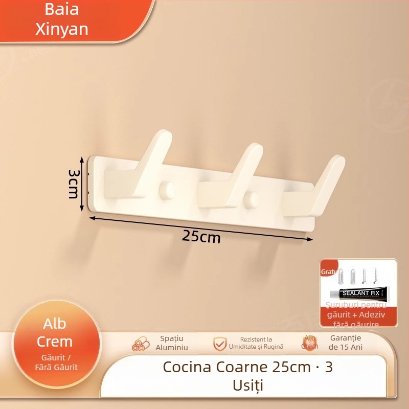 Cuier de perete fără găuri pentru haine, din Space Aluminum, cu 3-8 cârlige, design modern și simplu, sarcină 10-15 kg