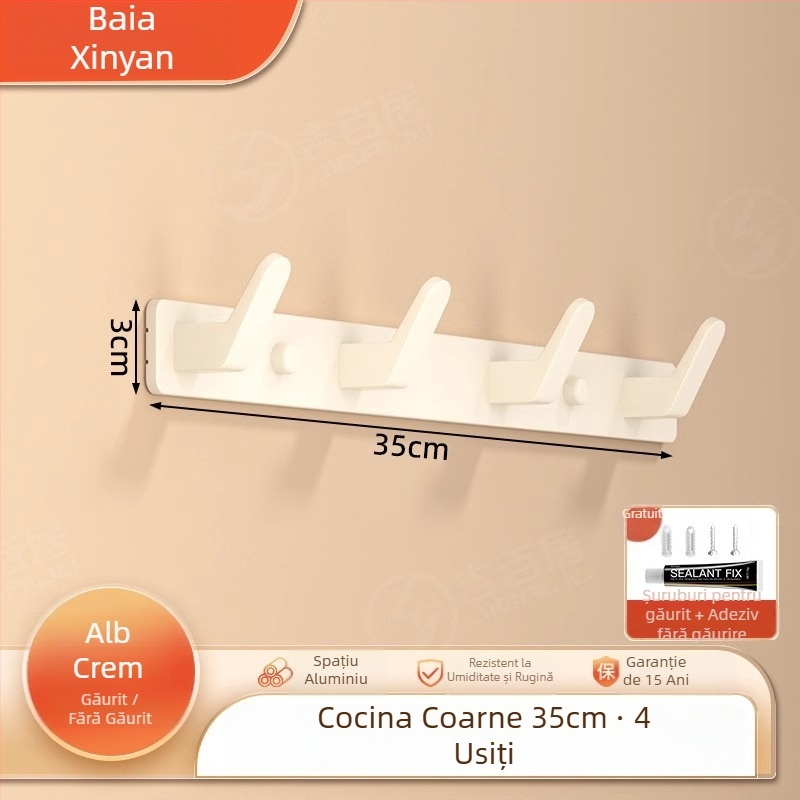 Cuier de perete fără găuri pentru haine, din Space Aluminum, cu 3-8 cârlige, design modern și simplu, sarcină 10-15 kg