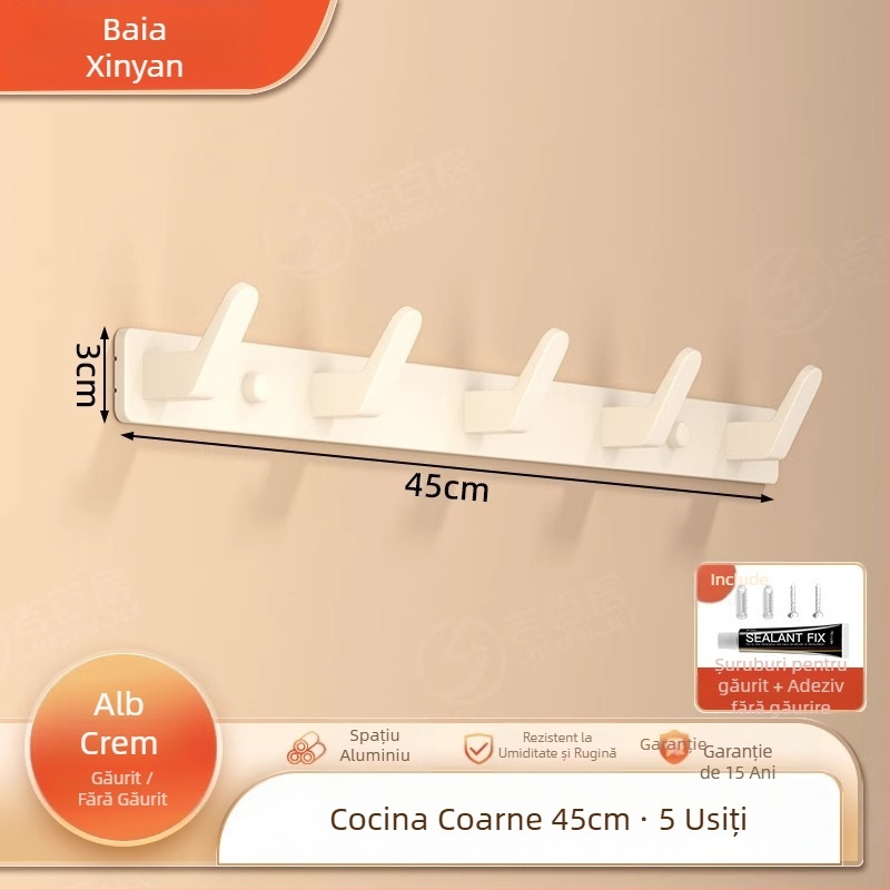 Cuier de perete fără găuri pentru haine, din Space Aluminum, cu 3-8 cârlige, design modern și simplu, sarcină 10-15 kg