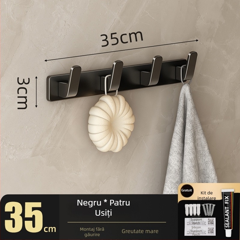 Cuier de perete fără găuri pentru haine, din Space Aluminum, cu 3-8 cârlige, design modern și simplu, sarcină 10-15 kg