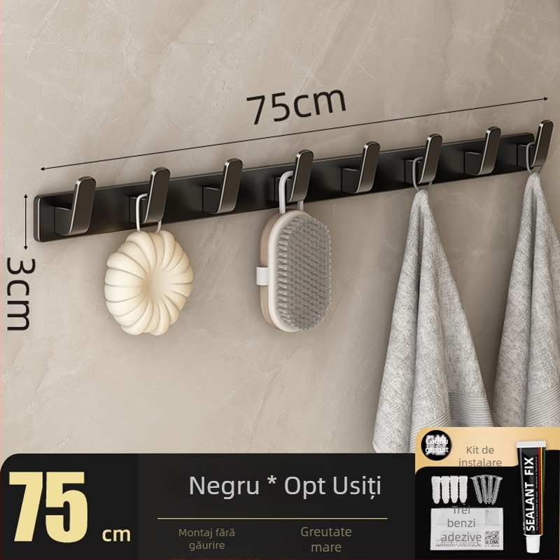 Cuier de perete fără găuri pentru haine, din Space Aluminum, cu 3-8 cârlige, design modern și simplu, sarcină 10-15 kg